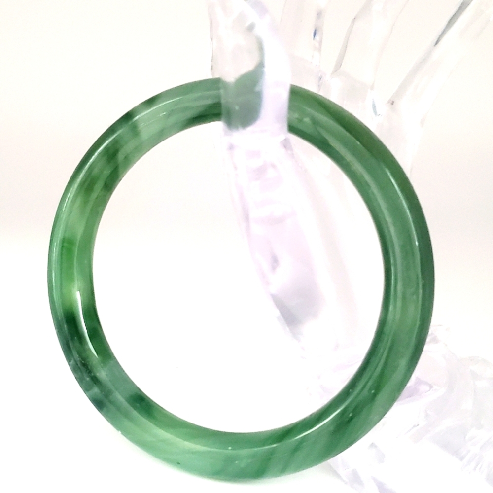Vintage Green Jade Bangle Bracelet Marbled Polished Oriental Zen Healing Stone